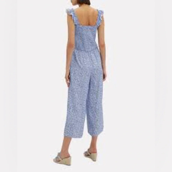 Intermix Faye Floral Wide Leg Crop Jumpsuit Blue & White - Size 4 - Picture 2 of 8